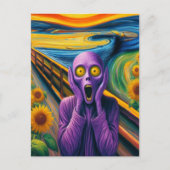 Een Paarse alien schreeuwen in de zonnebloemen Briefkaart (Voorkant)