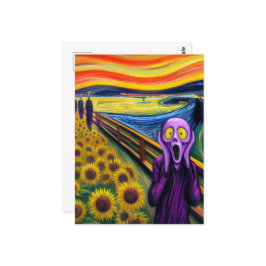 Een Paarse alien schreeuwt in de zonnebloemen Briefkaart