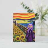 Een Paarse alien schreeuwt in de zonnebloemen Briefkaart (Staand voorkant)