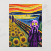Een Paarse alien schreeuwt in de zonnebloemen Briefkaart (Voorkant)