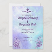 Een paarse blauwe esthetische trouwuitnodiging kaart (Voorkant)