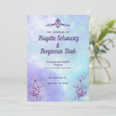 Een paarse blauwe esthetische trouwuitnodiging kaart (Staand voorkant)