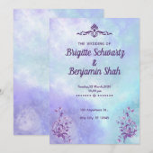 Een paarse blauwe esthetische trouwuitnodiging kaart (Voorkant / Achterkant)