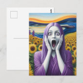 Een Paarse buitenaardse vrouw die zonnebloemen sch Briefkaart (Voorkant / Achterkant)