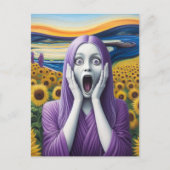 Een Paarse buitenaardse vrouw die zonnebloemen sch Briefkaart (Voorkant)