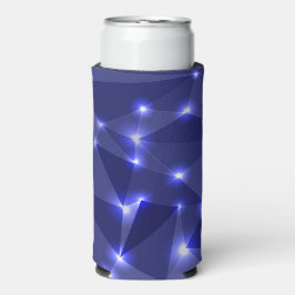 Een paarse geometrische lampenkap met gloeiend wit seltzer blikjeskoeler