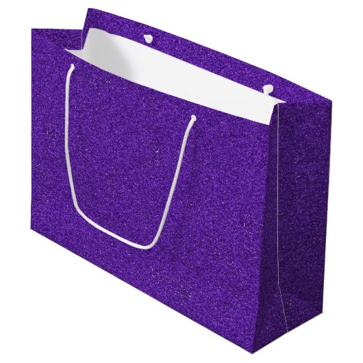 Een paarse glinsterende cadeautas met witte handva (Voorkant Gekanteld)