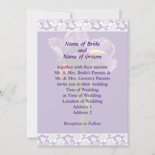 Eén paarse Iris Trouw Uitnodiging Set (Voorkant)