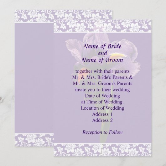 Eén Paarse Iris Trouw Uitnodiging Set (Voorkant / Achterkant)