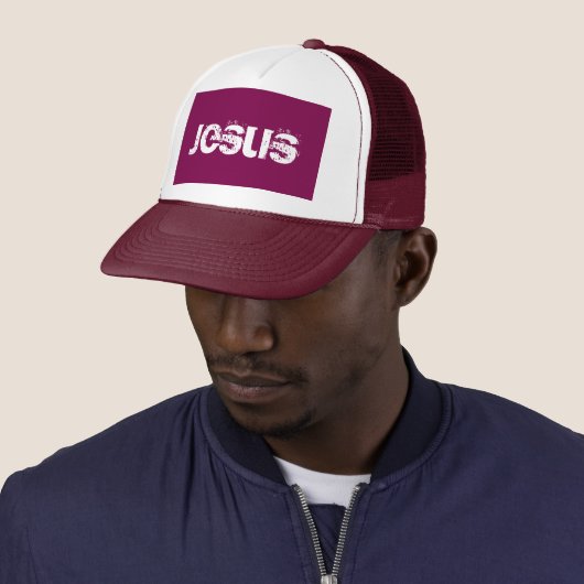 Een Paarse Jesus Trucker Hat Trucker Pet (In situ)