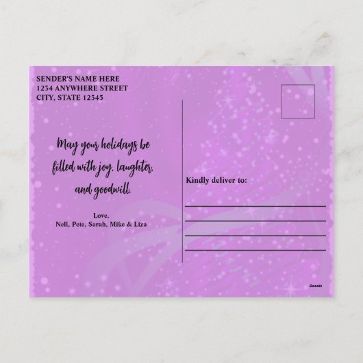 Een Paarse kerst Feestdagenkaart (Achterkant)