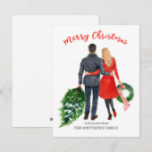 Een paarse kerstkaart voor feestdagen (haarzwart,  (Voorkant / Achterkant)