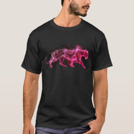 Een paarse luipaard op een zwarte T-shirt met kort