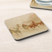 Een paarse Open Sleigh Race Set kurkOnderzetters Onderzetter (Linkerzijde)