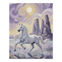 Een paarse paard in een violette woestijn.