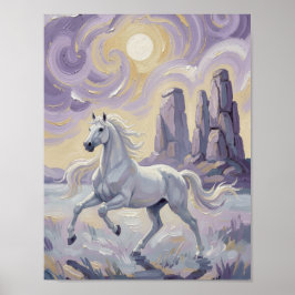Een paarse paard in een violette woestijn. poster