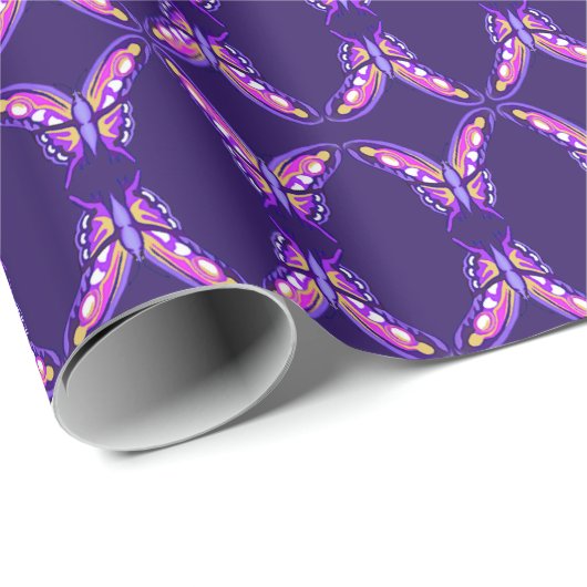 Een paarse paradijselijke daisy / vlinder cadeaupapier (Rol Hoek)