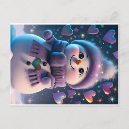 Een Paarse-Scared Snow Sweetheart - sneeuwman gi Feestdagenkaart