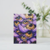 Een Paarse surrealistische bloem met gouden oogbol Briefkaart (Staand voorkant)