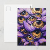 Een Paarse surrealistische bloem met gouden oogbol Briefkaart (Voorkant / Achterkant)
