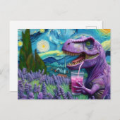 Een paarse T-Rex met lavendel limonade fantasie Briefkaart (Voorkant / Achterkant)