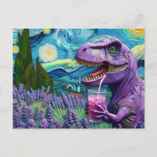 Een paarse T-Rex met lavendel limonade fantasie Briefkaart (Voorkant)