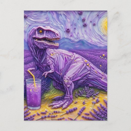 Een paarse T-Rex met lavendellemonade Briefkaart (Voorkant)