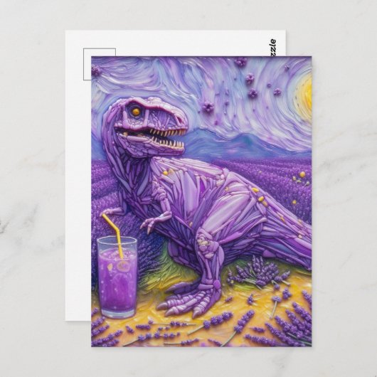 Een paarse T-Rex met lavendellimonade Briefkaart (Voorkant / Achterkant)