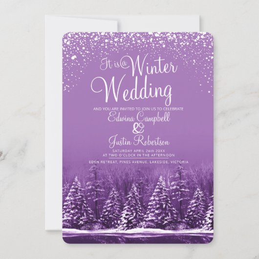 Een paarse wintertrouwerij kaart (Voorkant)