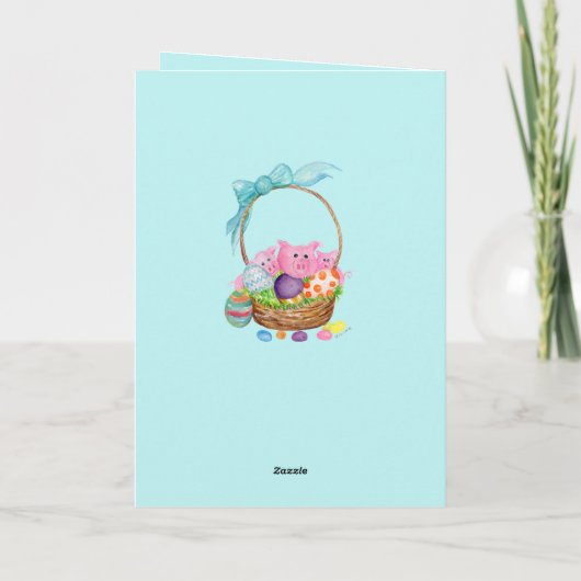 Een paaskaart. Varkens, eieren, paasmand Feestdagen Kaart (Achterkant)