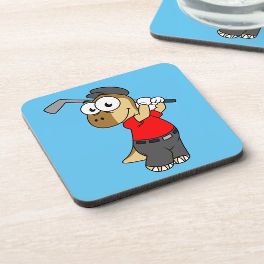 Een Pachycephalosaurus die golf speelt. Bier Onderzetter (Linkerzijde)