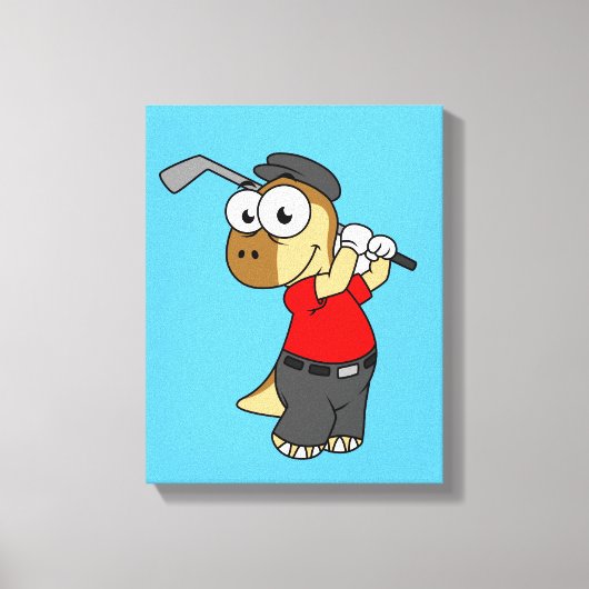 Een Pachycephalosaurus die golf speelt. Canvas Afdruk (Voorkant)