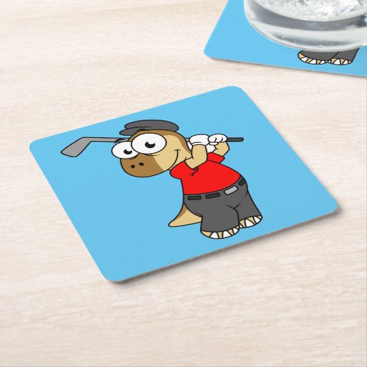 Een Pachycephalosaurus die golf speelt. Kartonnen Onderzetters (Schuin)