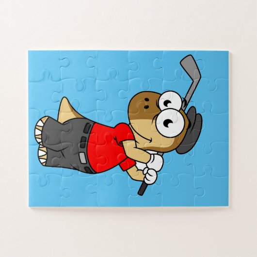 Een Pachycephalosaurus die golf speelt. Legpuzzel (Horizontaal)