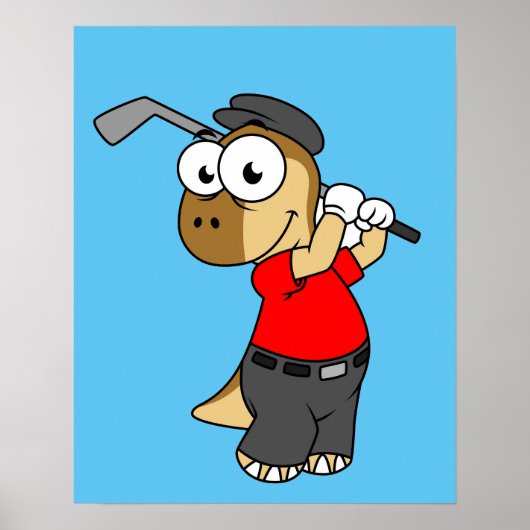 Een Pachycephalosaurus die golf speelt. Poster (Voorkant)