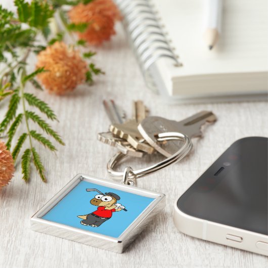 Een Pachycephalosaurus die golf speelt. Sleutelhanger (Zijkant)