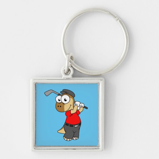 Een Pachycephalosaurus die golf speelt. Sleutelhanger (Voorkant)