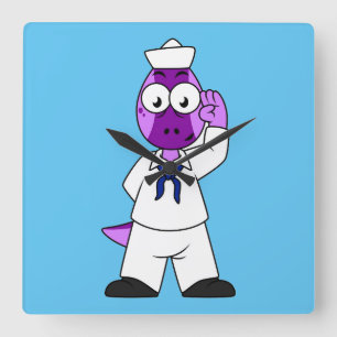 Een Pachycephalosaurus dinosaurus zeeman. Vierkante Klok