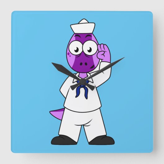 Een Pachycephalosaurus dinosaurus zeeman. Vierkante Klok (Voorkant)