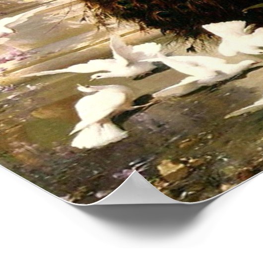 Een pacock en stippen in een tuin ca. 1888 poster (Hoek)