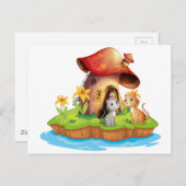 Een paddenstoel met twee katten briefkaart (Voorkant / Achterkant)
