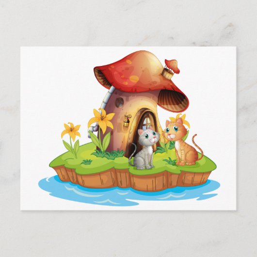 Een paddenstoel met twee katten briefkaart (Voorkant)