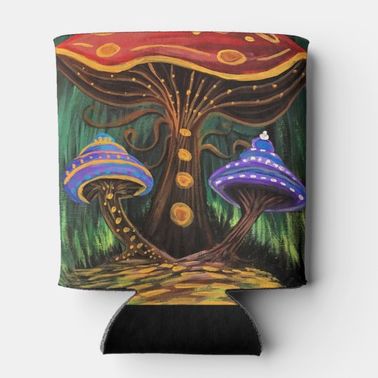 Een paddenstoelwereld blikjeskoeler (Achterkant)