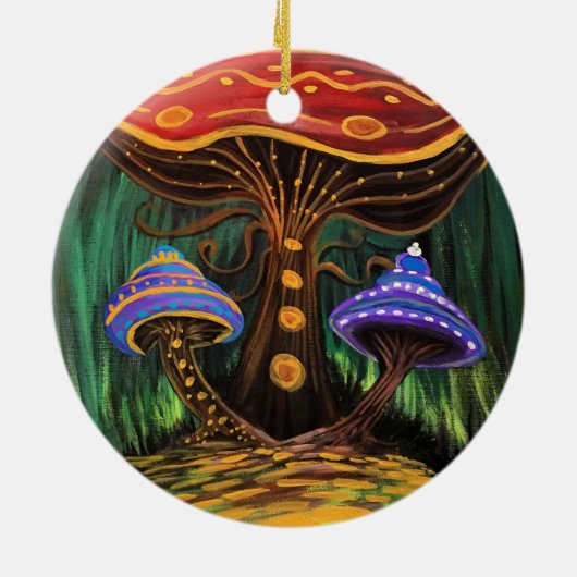 Een paddenstoelwereld keramisch ornament (Achterkant)