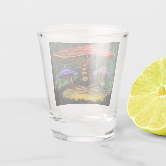 Een paddenstoelwereld shot glas (Achterkant)