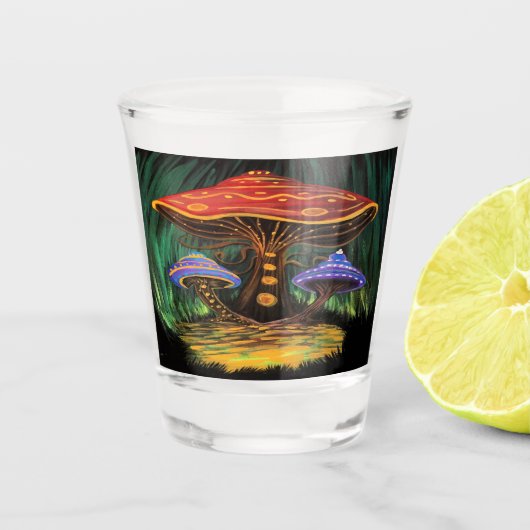 Een paddenstoelwereld shot glas (Voorkant)