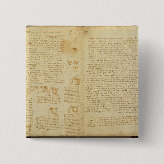 Een pagina van de Codex Leicester, 1508-12 Vierkante Button 5,1 Cm (Voorkant)