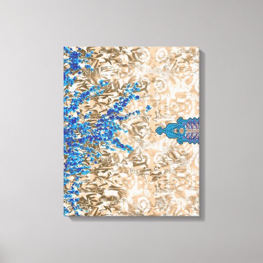 Een  paisleymotief in blauw en bruin, display canvas afdruk (Voorkant)