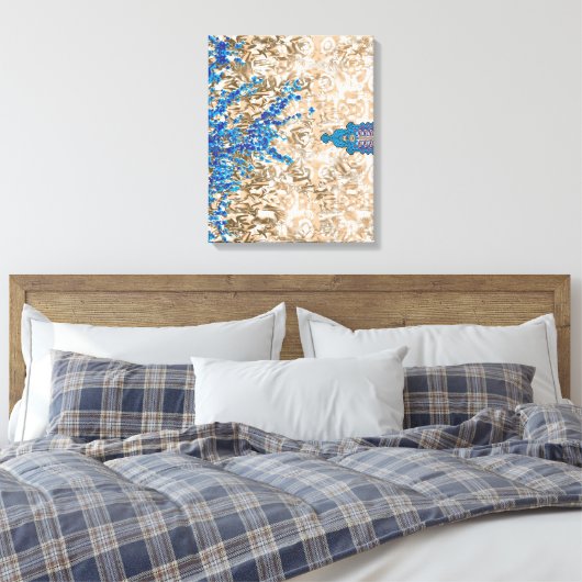 Een  paisleymotief in blauw en bruin, display canvas afdruk (Insitu (Slaapkamer))