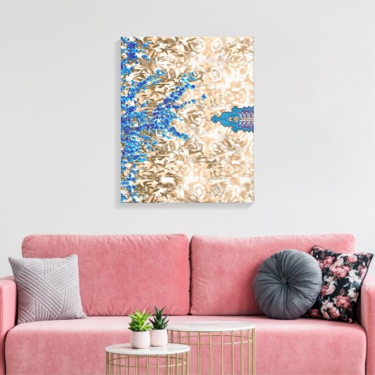Een  paisleymotief in blauw en bruin, display canvas afdruk (Insitu (Woonkamer))